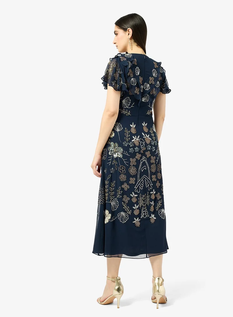 Frock and Frill Embroidered Short Sleeve Midi Dress